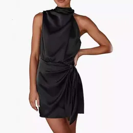 2024 Весеннее женское короткое формальное атласное платье лето без рукавов.