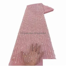 Tecido e costura africana feita lantejoulas pesadas tle renda 2024 de alta qualidade de luxo francês de miçangas para vestido de noiva Sew 231226 Drop Deli DHNGG