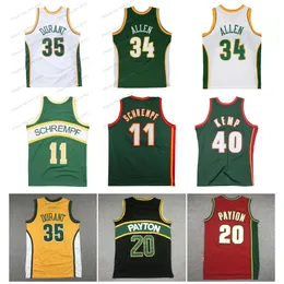 Detlef Schrempf Supersonic Kevin Durant Basketball Jersey Seattle Ray Allen Gary Payton Shawn Kemp Yellow Green White Black Size S-XXL