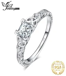 クラスターリングJPalace Celtic Knot Princess CZ Engagement Ring 925 Sterling Silver for Women Anniversary Wedding Jewelry9486197