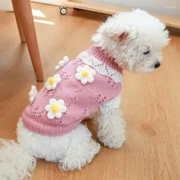 Dog Apparel Winter Sweater Cold Weather Knitwear Classic Pullover Turtleneck With Cute Flower Warm Pet Clothes For Chihuahua Pug Yorkie