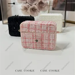 Camellia logo coarse tweed Airpods shell protective case for Apple earphones 1 2 3 Pro Luxury runway designer fabric material wireless earphones 008