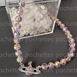Naszyjnik biżuteria naszyjniki Pearl Viviane Saturn Designer Westwood Pink For woman luksus złoty diament mężczyźni łańcuchy wisior e7ab#