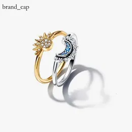 판도라스 반지는 여자 디자이너 크리스마스 보석 선물을위한 실버 커플 웨딩 반지 DIY FIT Pandoras Celestial Sun Moon Ring Necklace Earrings Bracelet Set FD9