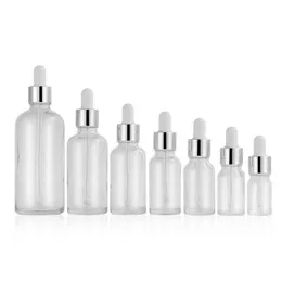 Clear Glass ätherische Öl-Parfümflaschen Flüssigkeitsreagenz Pipette Dropper Flasche mit Silberkappe weiße Spitze Top 5-100 ml Qvlwt Ecmgg