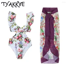 ملابس السباحة للسيدات Tyakkve 2024 أنثى الكشكش Swimsle Skirt Holiday Women 3D Flower Beach Dress Designer Suit Withing Vintage Summer