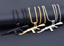 3 Farbe Steampunk Personalisierte AK47 -Waffe große Anhänger Halsketten Männer Schwarz Silber Gold Legierung Statement Halskette Hip Hop Schmuck 4901334