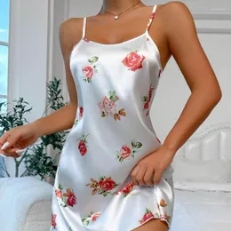 Frauen Nachtwäsche omsj sexy Dessous Frauen Nachthemd florale gedruckte künstliche Seiden -Spaghetti -Gurt Sommerpyjama Mini Kleider Nachties