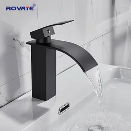 Bathroom Sink Faucets ROVATE Matte Black Faucet Waterfall Vanity Cold And Mixer Tap Lavatory Modern Solid Brass