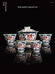 Teaware set Ancient Fat Blue and White Glaze Red Set Ceramic Sancai Gaiwan Tea Cup Hushåll