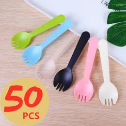 Disposable Flatware 50pcs/set Plastic Spoons Forks For Cake Ice Cream Salad Fruit Dert Soup Tea Coffee Party Baking Shop Plies