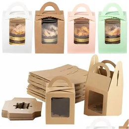 Wrap regalo 10pcs/set di scatole di carta kraft trasparente finestra portatile scatola di cupcake per festa di nozze di Natale fornita 230704 dropliv dhnej