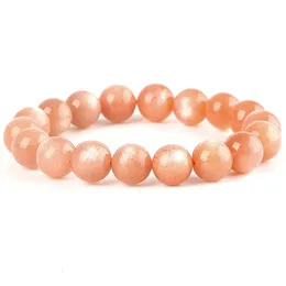 7A Natural Peach Orange Moonlight Stone Bracelet Women Women Trendy Reiki Healing Bangles Elastic Yoga Energy Wrist Jewelry 240514