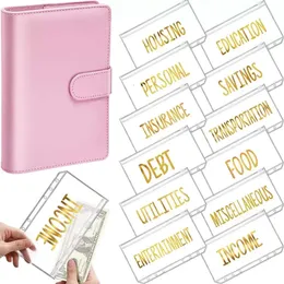 الميزانية النقدية الأسهم A6 PU Leather Envelope Organizer محفظة شخصية 12 Binder Pockets Zipper Bolders for Planner لتوفير المال