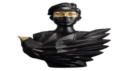 Европейская черная золотая воздушная птица Статуя смола ремесла абстрактное искусство персонаж Скульптура дома