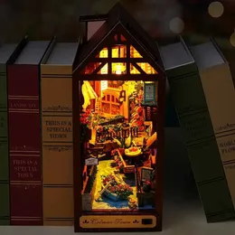 Architektura/DOM HOUSE Zestaw półki na książki Doll Dom Drewen Lighted DIY Korek Kit 3D Puzzle Building Building Model Bookends dla dorosłych prezenty urodzinowe