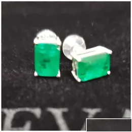 Stud Stud Oveas Elegant Vintage Simation Emerald Earrings For Women Top Quality 925 Sterling Sier Green Zircon Party Jewelry Gift Drop Dhuv1