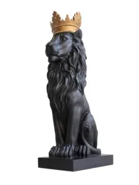 Black Crown Lion Statue Kunsthandwerk Dekorationen Weihnachtsdekorationen für Heimskulpturen Escultura Home Dekoration Accessoires T2005419372