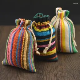 Present wrap bolsa de lino a rayas con cordn 10x14cm joyera yute regalo soporte emalaje granos caf caramelo