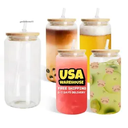 US CA Stock 16Oz Sublimation Glass Mugs Can Shaped Clear Frosted Water Bottle Tumblers Juice Soda Cups 0330 0514