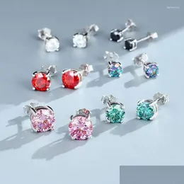 Brincos de garanhão aeteey Real Moissanite Red White Pink Diamond S925 Sterling Sier 4 Prong Jeias finas para entrega de gota dhcrk