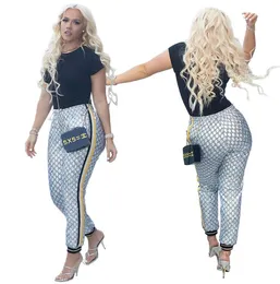 Tasarımcı Kadınlar Capris Pants Lüks Lady Side Çizgili Parlak Mektup Baskılı Sıradan Pantolon Moda Jogger Pantolon Vintage Yüksek Bel Tayt