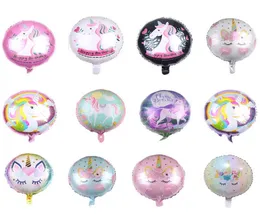 18 -calowy wystrój imprezowy balony jednorożce okrągły projekt zwierząt Wszystkiego najlepszego z okazji urodzin nadmuchiwane globos zabawki Wedding Baby Shower Dekoracja Alumin3026203
