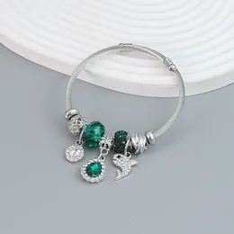 C&J Rhinestone Alloy Emerald Gemstone Dolphin Beaded Accessories Pendant Adjustable Women Fashion Jewelry Bangles Bracelets