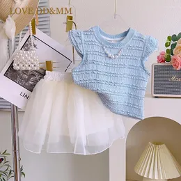 Conjuntos de roupas Love Ddmm Girls Fashion Casual Kids renda de renda curta Tops Saias de malha terno de roupas de bebê trajes de roupas de bebê boutique