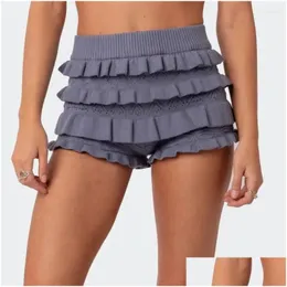 Damen -Shorts Damen Y2K Strick Frauen Rüschen viel elastische Taille Bloomer Cloghet Stufe Lolita Sexy Mini Pettipants Drop deliv dhc24