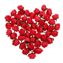 Fiori decorativi rosenice 50pcs rose artificiali testa di fiori decorazione del matrimonio (rosso)