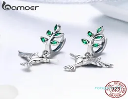 BAMOER 100 Genuine 925 Sterling Silver Hummingbirds Greetings Bird Stud Earrings for Women Fashion Earrings Jewelry5250375