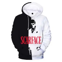 Herrtröjor tröjor nytt ärr ansikte 3d tryckt hoodie modefilm tröja Tony montana mens harajuku street kläder super dalian hoodie