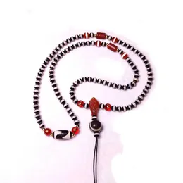 قلادات من الخرز Xizang الأسود/الخط الأبيض 1/سماء العين/النمر الطوطم TOTEM العقيق DZI DZI Beads Natural Red Agate Stone Corced Conch 108 Beads Necklace D240514