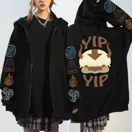 Herrtröjor tröjor appa yip tryckt hooded avatar den sista airbender anime hoodie män kvinnor plus storlek blixtlås huvtröjor harajuku unisex sweatshirt t240510