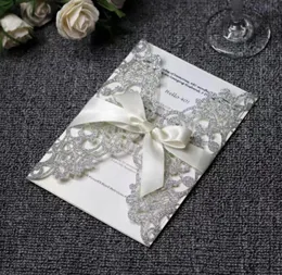 20pcslot Glitter Paper Wedding Invitations Silver Gold Laser Cut Wedding Invitation Card With Blank Inner Card Universal Cards1489109