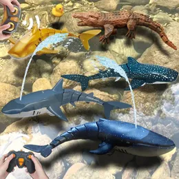 24G Radio Remote Control Shark Water Bath Toys Kids Boys Children Swimming Pool Electric Rc Fish Animals Submarine Boats Whale 240506