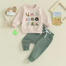 Clothing Sets AXYRXWR St Patrick's Day Toddler Kids Baby Boys Clothes Long Sleeve Clover Letter Print Sweatshirts Drawstring Pants