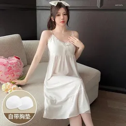 Sleepwear feminino 2024 verão lingerie sexy spaghetti tira de algodão camisola para mulheres coreanas fofas de renda noturna noturna