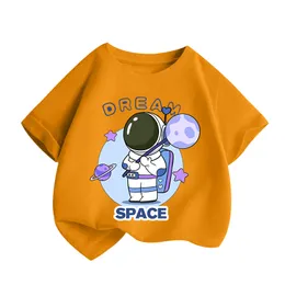 Dzieciowe lato krótkie rękawy tshirty mody chłopców dziewczęta wszechstronna koszulka 100% bawełniana astronauta dzieci krótkie rękawy cienki koszulka sdlx szczęście