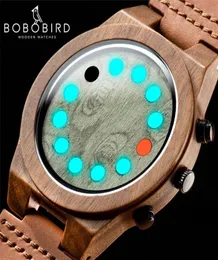 Luminous Wooden Watch Ebony Bobobird Men Wrist Relógio de 12hhole