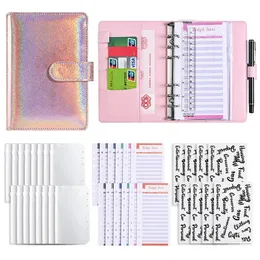 A6 Leather Budget Binder Notebook Notepad Diary Planner Cash Envelopes Pockets for Money Saving Bill Organizer 240510