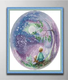 Blick auf den Moon Cross Stitch Craft Tools Stickerei -Nadel -Sets Zähler Druck auf Canvas DMC 14ct 11ct Home Decor Painti2277402