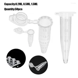 Lagringsflaskor rör mikro testtillbehör laboratorie container lock centrifuge plast transparent vetenskaplig 0,2-1,5 ml 50 rör