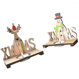 Candle Holders 2 Set Christmas Wooden Holder Natural Style Candlestick Desktop Ornament For Wedding Party Home Decoration With Stainless