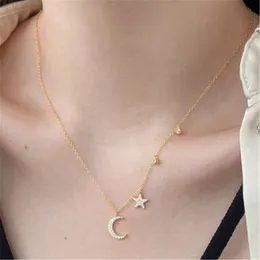 luxury gold moon star necklace designer for woman 925 sterling silver chain diamond 5A zirconia pendant chokers necklaces jewelry womens party firend gift box