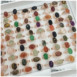 Anel de Solitaire Ring Ring 50pcs/Lot Colorf Natural Stone Rings For Mulher Ladies Gemstone Jewelry Mody Mix Styles Dia dos namorados Dhd10