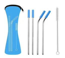 6Pcsset Reusable Stainless Steel Straight Bent Drinking Straws with Silicone Tips for Cold Beverage Drink Bar Tools Whole8162838