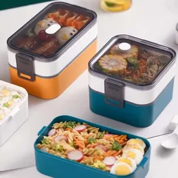 Dinnerware Japanese Style Bento Plastic 1/2 Layer Lunch Box For School Office Microwave Divider Portable Sealed Picnic Containers