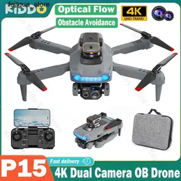 Drones p15 quatro helicóptero rc drone dual 4k câmera profissional evitação de aeronave fluxo óptico de altura fixa helicóptero S24513